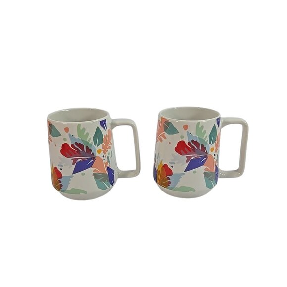 Starbucks Colorful Ceramic Mug Set 14oz Modern Abstract Floral Design Pair - Picture 1 of 5